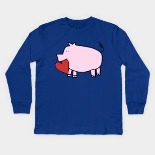 Cute Pig Holding Your Heart of Love on Valentines Day Kids Long Sleeve T-Shirt